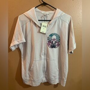 Lucky Lotus Namaste Short Sleeve Full Zip Hoodie M NWT